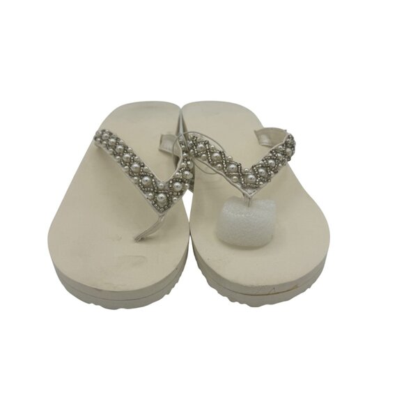 Davids Bridal McKenna Ivory Beaded Pearl Embellished Wedge Flip Flops - Picture 3 of 4